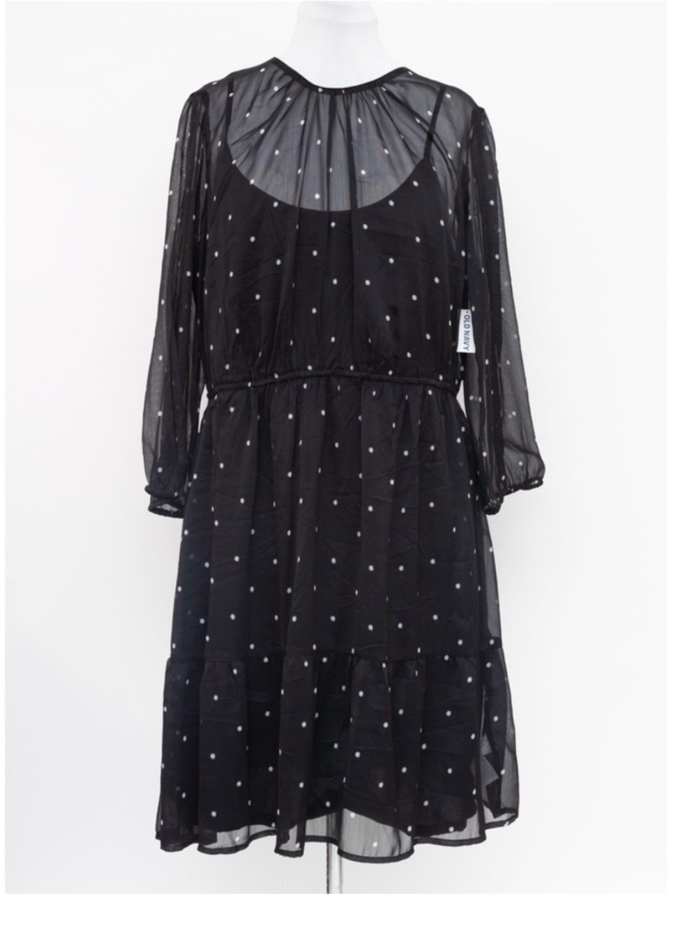 Old Navy Black Sheer Polka Dot Long Sleeve Dress